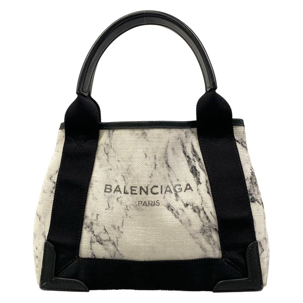 Balenciaga Navy Cabas XS Tote Bag 390346 White Black Canvas Leather - Picture 1 of 15